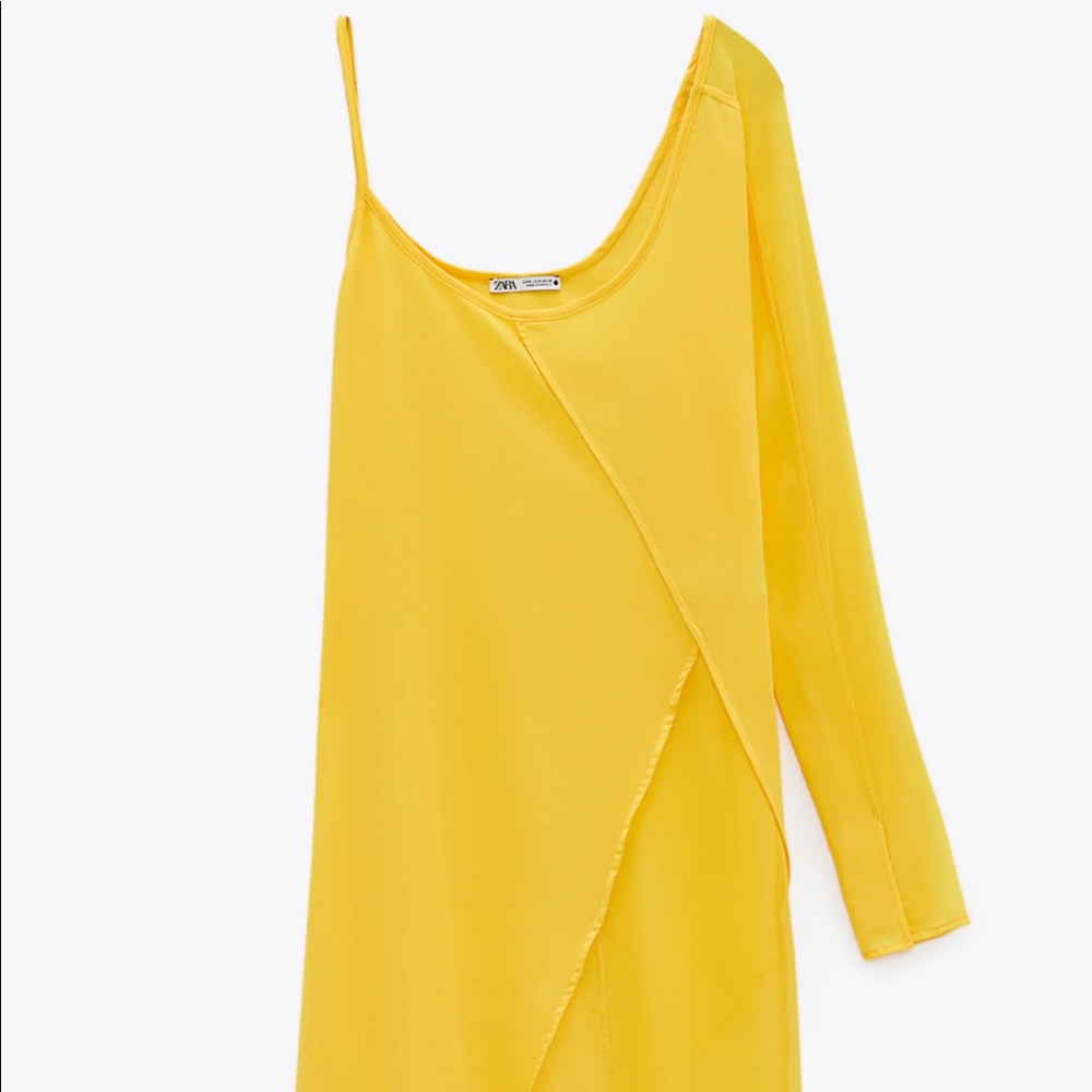 Zara ASYMMETRIC ONE SHOULDER GAUZE DRESS YELLOW NEW - Picture 8 of 10